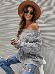 Cable Knit Openwork Off-Shoulder Sweater LIAXO