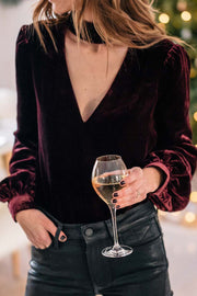 Cutout Long Sleeve Velvet Blouse LIAXO