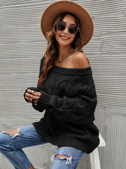 Cable Knit Openwork Off-Shoulder Sweater LIAXO