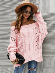 Cable Knit Openwork Off-Shoulder Sweater LIAXO