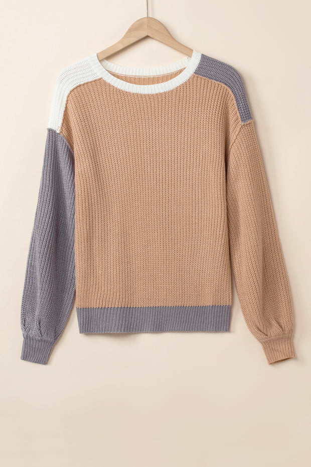 Color Block Round Neck Drop Shoulder Sweater LIAXO