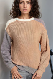 Color Block Round Neck Drop Shoulder Sweater LIAXO