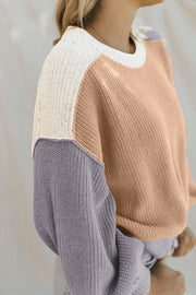 Color Block Round Neck Drop Shoulder Sweater LIAXO