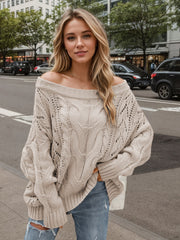 Cable Knit Openwork Off-Shoulder Sweater LIAXO