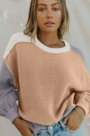 Color Block Round Neck Drop Shoulder Sweater LIAXO