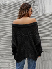 Cable Knit Openwork Off-Shoulder Sweater LIAXO