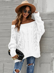 Cable Knit Openwork Off-Shoulder Sweater LIAXO