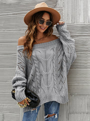 Cable Knit Openwork Off-Shoulder Sweater LIAXO