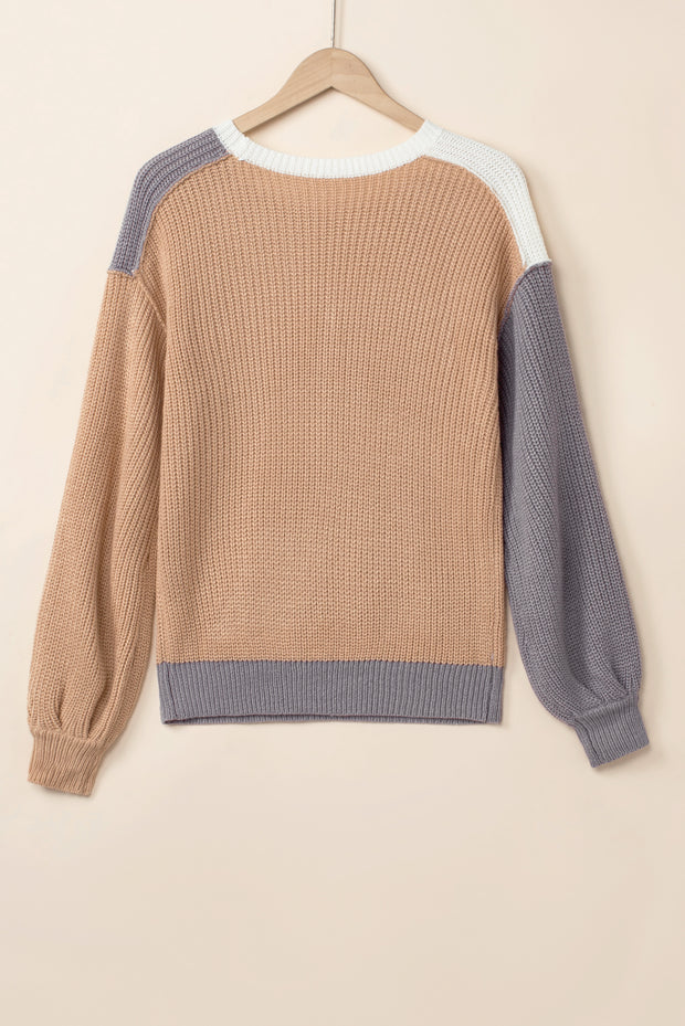 Color Block Round Neck Drop Shoulder Sweater LIAXO