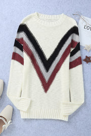 Contrast Dropped Shoulder Long Sleeve Sweater LIAXO