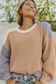 Color Block Round Neck Drop Shoulder Sweater LIAXO