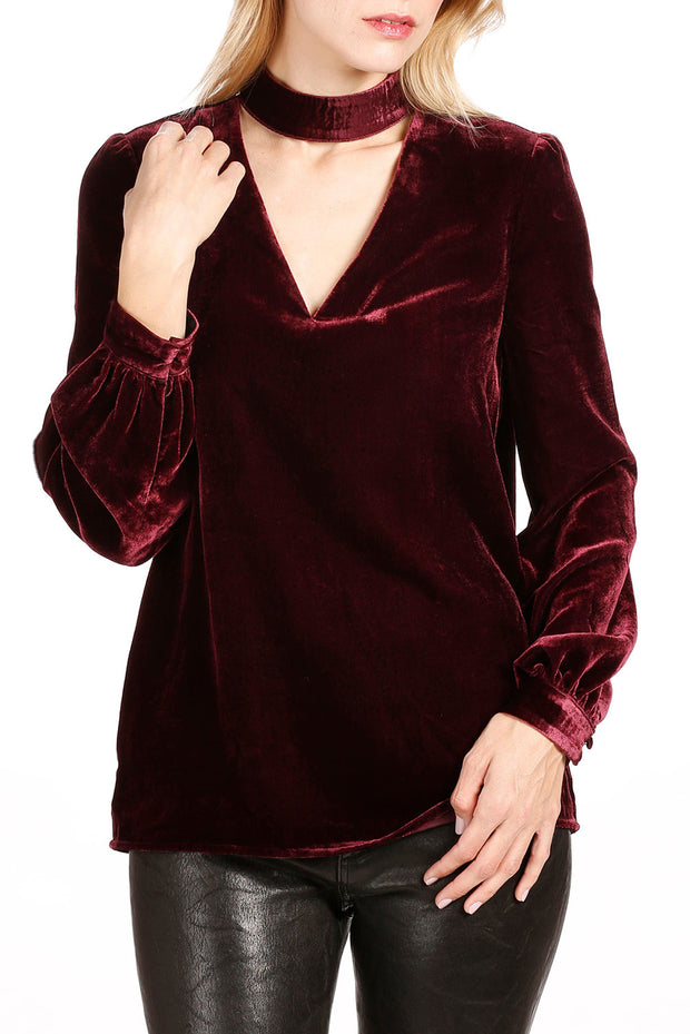 Cutout Long Sleeve Velvet Blouse LIAXO