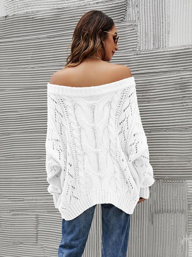 Cable Knit Openwork Off-Shoulder Sweater LIAXO