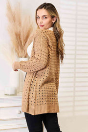 Woven Right Openwork Horizontal Ribbing Open Front Cardigan LIAXO