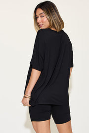 Basic Bae Full Size V-Neck Drop Shoulder Short Sleeve T-Shirt and Shorts Set LIAXO
