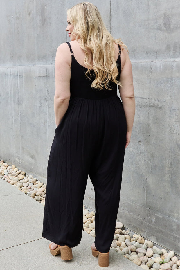 All Day Wide Leg Button Down Jumpsuit in Black LIAXO