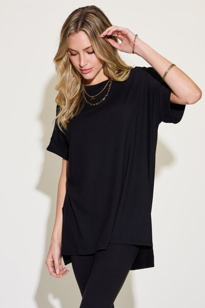 Zenana Plus Size Short Sleeve Slit T-Shirt and Leggings Lounge Set LIAXO