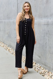 All Day Wide Leg Button Down Jumpsuit in Black LIAXO