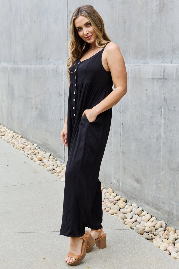 All Day Wide Leg Button Down Jumpsuit in Black LIAXO