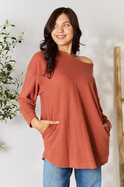 BOMBOM Drop Shoulder Long Sleeve Blouse with Pockets LIAXO
