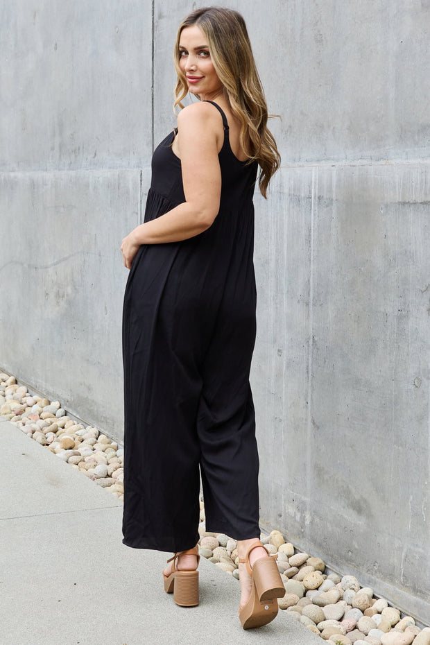 All Day Wide Leg Button Down Jumpsuit in Black LIAXO