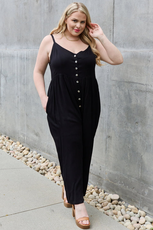 All Day Wide Leg Button Down Jumpsuit in Black LIAXO