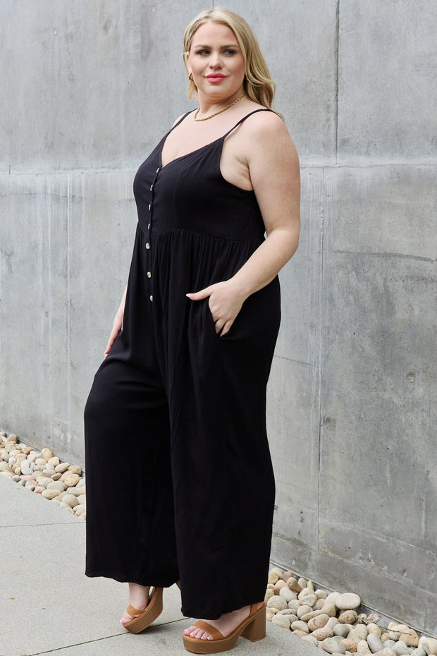 All Day Wide Leg Button Down Jumpsuit in Black LIAXO